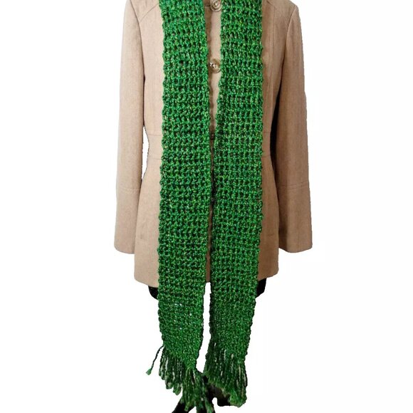 Green Scarf 87x5 Retro Chunky Handmade Crochet Hand Knit Gift Men Women NWT - Picture 4 of 6